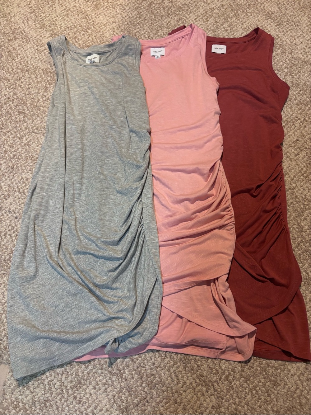 Nine West Sleeveless Ruched Midi Dress Trio - Gray, Pink, Rust